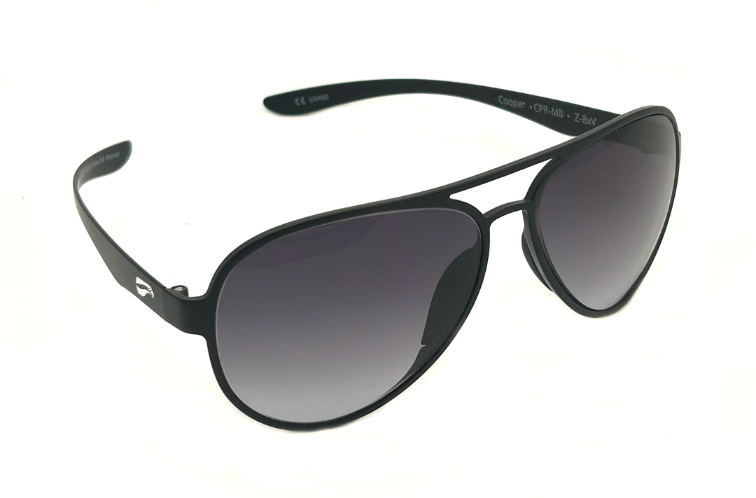 Flying Eyes Cooper Aviator sunglasses with thin temples for headset comfort